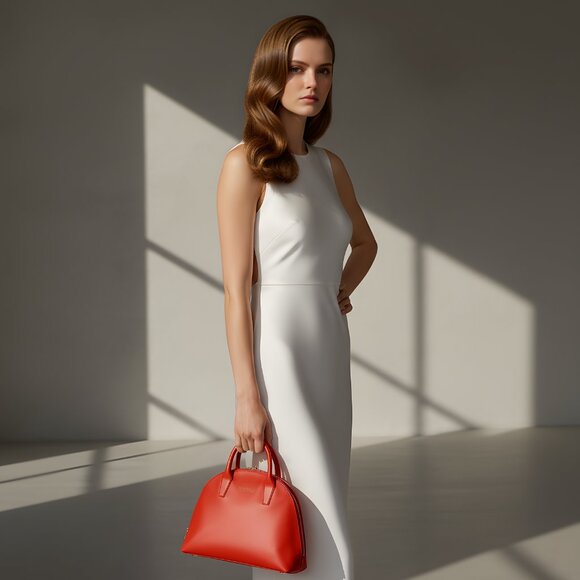 Barneys New York Small Leather Bowler Bag Scarlet Red (0233) - Picture 11 of 11